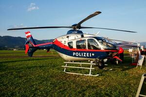 Civilian helicopter at airport. Aviation and aircraft. Commercial and general aviation. Aviation industry. Fly and flying. photo