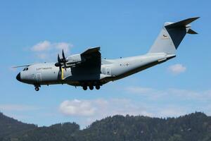 German Air Force Luftwaffe Airbus Military A400M Atlas military transport plane arrival and landing for Airpower19 Zeltweg Airshow photo