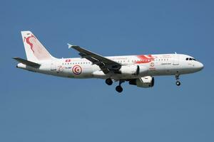 Tunisair special livery Airbus A320 TS-IMP passenger plane landing at Istanbul Ataturk Airport photo