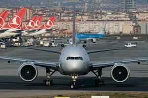 Turkish Airlines Boeing 777-300ER TC-LJJ passenger plane departure at Istanbul Ataturk Airport photo