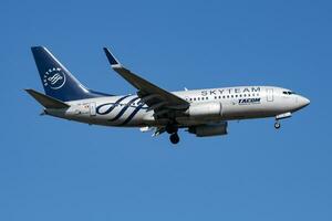 Skyteam TAROM Boeing 737-700 YR-BGF passenger plane arrival and landing at Istanbul Ataturk Airport photo