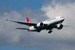 Turkish Cargo Boeing 777-200 TC-LJL cargo plane landing at Istanbul Ataturk Airport photo