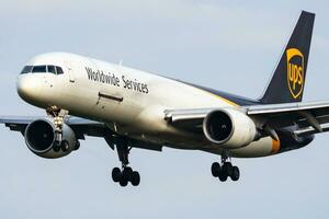 UPS Airlines Boeing 757-200 cargo plane at airport. Air freight and shipping. Aviation and aircraft. Transport industry. Global international transportation. Fly and flying. photo