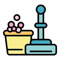 Cleaning mop bucket icon vector flat