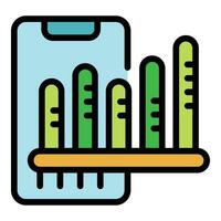 teléfono inteligente datos investigación icono vector plano