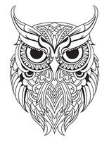 Owl bird coloring book for adults vector, digital mandala illustration of owl, white background, clean line art, tattoo and print design vector