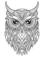 Owl bird coloring book for adults vector, digital mandala illustration of owl, white background, clean line art, tattoo and print design vector