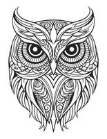 Owl bird coloring book for adults vector, digital mandala illustration of owl, white background, clean line art, tattoo and print design vector