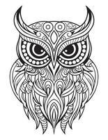 Owl bird coloring book for adults vector, digital mandala illustration of owl, white background, clean line art, tattoo and print design vector