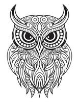 Owl bird coloring book for adults vector, digital mandala illustration of owl, white background, clean line art, tattoo and print design vector