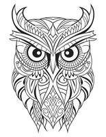 Owl bird coloring book for adults vector, digital mandala illustration of owl, white background, clean line art, tattoo and print design vector