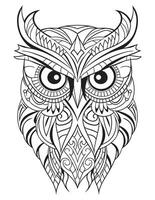 Owl bird coloring book for adults vector, digital mandala illustration of owl, white background, clean line art, tattoo and print design vector