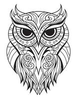 Owl bird coloring book for adults vector, digital mandala illustration of owl, white background, clean line art, tattoo and print design vector