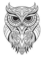 Owl bird coloring book for adults vector, digital mandala illustration of owl, white background, clean line art, tattoo and print design vector