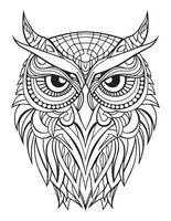 Owl bird coloring book for adults vector, digital mandala illustration of owl, white background, clean line art, tattoo and print design vector