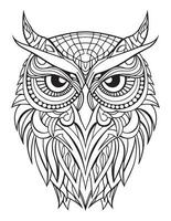 Owl bird coloring book for adults vector, digital mandala illustration of owl, white background, clean line art, tattoo and print design vector