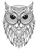 Owl bird coloring book for adults vector, digital mandala illustration of owl, white background, clean line art, tattoo and print design vector