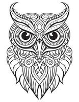 Owl bird coloring book for adults vector, digital mandala illustration of owl, white background, clean line art, tattoo and print design vector