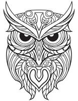 Owl bird coloring book for adults vector, digital mandala illustration of owl, white background, clean line art, tattoo and print design vector
