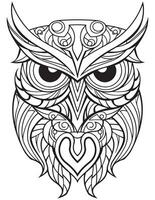 Owl bird coloring book for adults vector, digital mandala illustration of owl, white background, clean line art, tattoo and print design vector