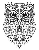 Owl bird coloring book for adults vector, digital mandala illustration of owl, white background, clean line art, tattoo and print design vector