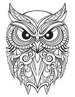 Owl bird coloring book for adults vector, digital mandala illustration of owl, white background, clean line art, tattoo and print design vector