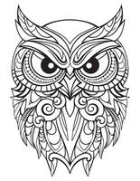 Owl bird coloring book for adults vector, digital mandala illustration of owl, white background, clean line art, tattoo and print design vector