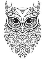 Owl bird coloring book for adults vector, digital mandala illustration of owl, white background, clean line art, tattoo and print design vector