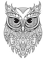 Owl bird coloring book for adults vector, digital mandala illustration of owl, white background, clean line art, tattoo and print design vector