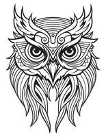 Owl bird coloring book for adults vector, digital mandala illustration of owl, white background, clean line art, tattoo and print design vector