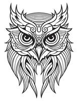 Owl bird coloring book for adults vector, digital mandala illustration of owl, white background, clean line art, tattoo and print design vector