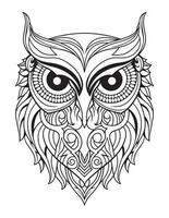Owl bird coloring book for adults vector, digital mandala illustration of owl, white background, clean line art, tattoo and print design vector