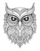 Owl bird coloring book for adults vector, digital mandala illustration of owl, white background, clean line art, tattoo and print design vector