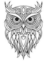 Owl bird coloring book for adults vector, digital mandala illustration of owl, white background, clean line art, tattoo and print design vector