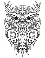 Owl bird coloring book for adults vector, digital mandala illustration of owl, white background, clean line art, tattoo and print design vector