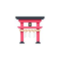 Pixel art style torii gate with a white background. vector