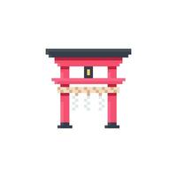 Pixel art style torii gate with a white background. vector