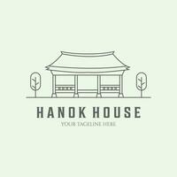 hanok casa tradicional línea Arte minimalista logo diseño ilustración vector