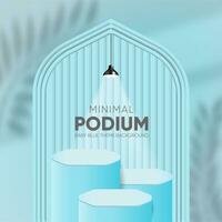 Minimal podium baby blue theme background with arch vector