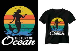 The fury of ocear retro Typography t-shirt Design With Angkor vector