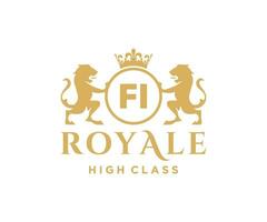 Golden Letter FI template logo Luxury gold letter with crown. Monogram alphabet . Beautiful royal initials letter. vector