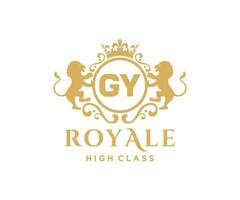 Golden Letter GY template logo Luxury gold letter with crown. Monogram alphabet . Beautiful royal initials letter. vector