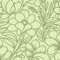 Abstract monochromatic soft green hand-drawn flowers texture pattern doodle vector illustration