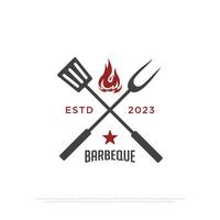 Retro grill barbecue logo design inspirations, Simple fire grill food and restaurant icon vector illustrations