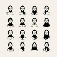 Vector Hand Drawn Black and White Doodle Beauty Girl Hijab Collection