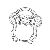 Cute penguin wearing ear warmers and glasses cartoon vector for coloring