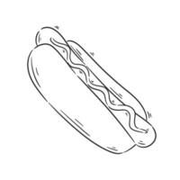 Hand drawn hotdog cartoon vector for coloring