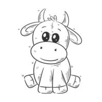 Cute cow sitting alone cartoon style vector for coloring