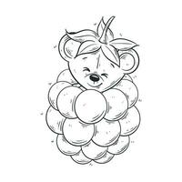 Cute bear blends with grapes for coloring vector