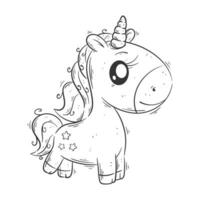 The cute unicorn stands alone and has a star tattoo on its chest for coloring vector